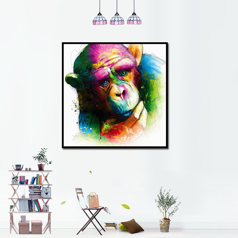 MiicoHandPaintedOilPaintingsAbstractColorfulPensiveGorillaWallArtForHomeDecorationPainting-1547182-3
