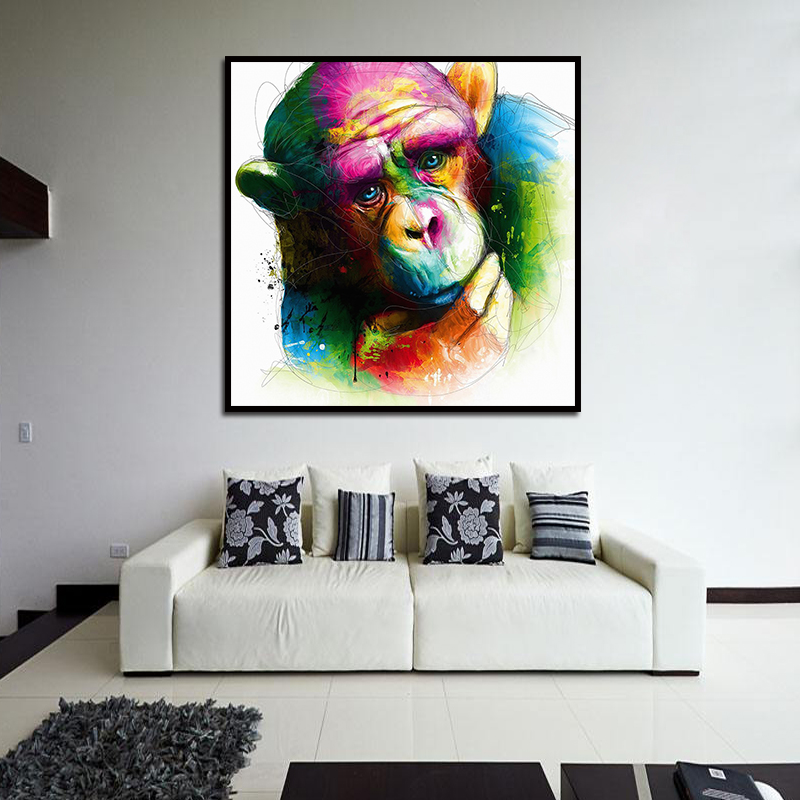MiicoHandPaintedOilPaintingsAbstractColorfulPensiveGorillaWallArtForHomeDecorationPainting-1547182-4