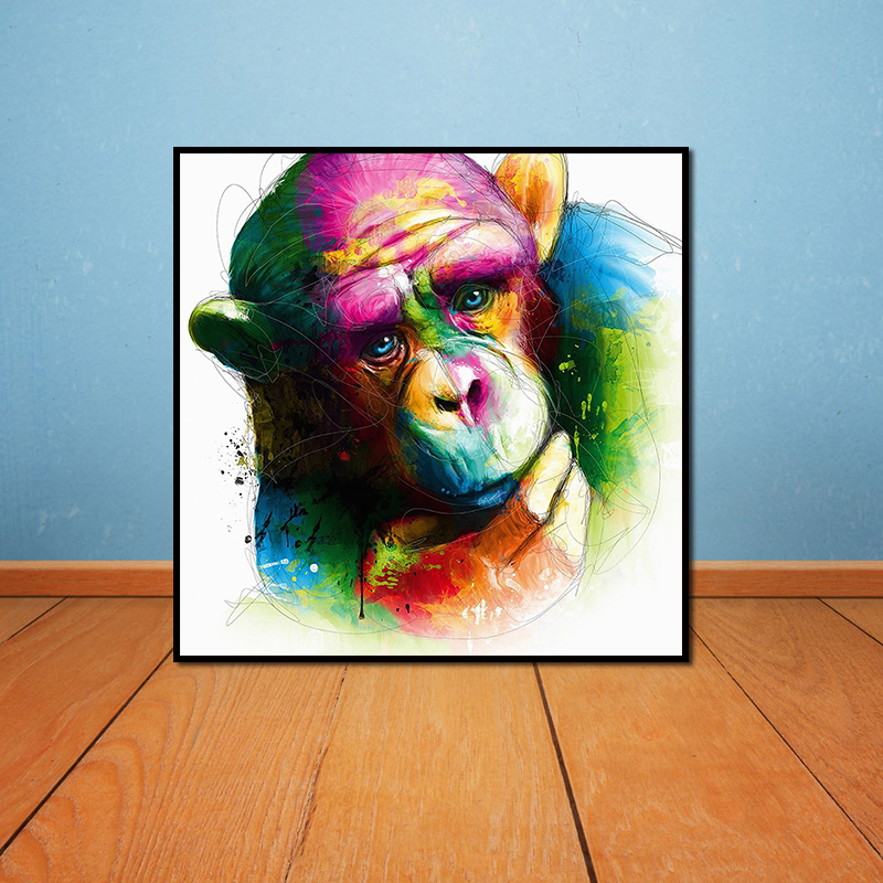 MiicoHandPaintedOilPaintingsAbstractColorfulPensiveGorillaWallArtForHomeDecorationPainting-1547182-6