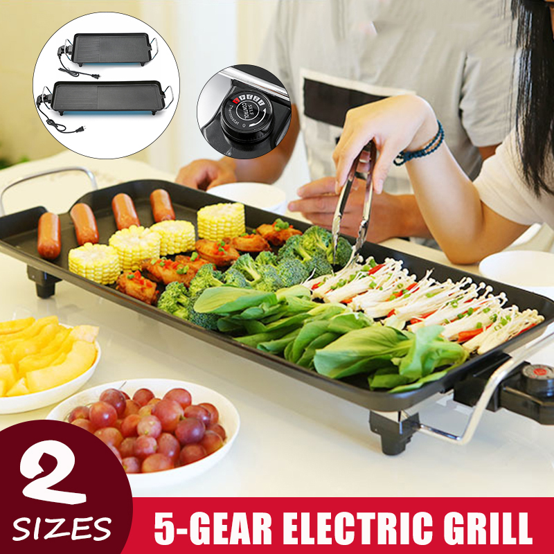 211VElectricBBQGrillKitchenTeppanyakiSmokelessNon-stickSurfaceAdjustableTemperatureGrillforBarbecueT-1764868-1