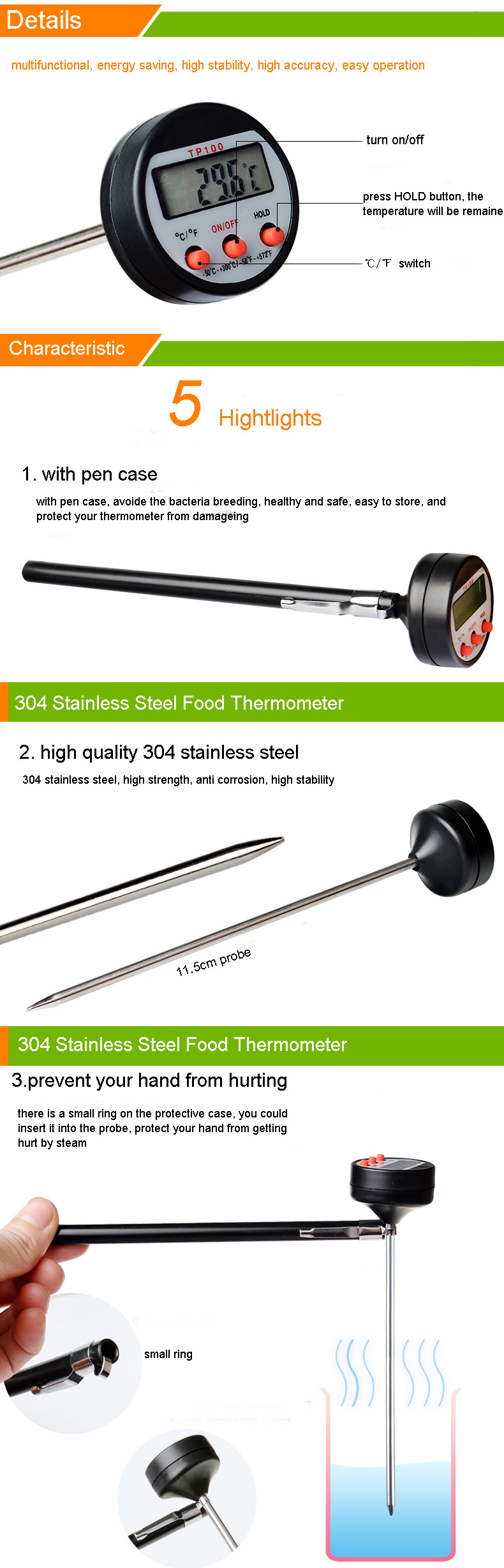 304StainlessSteelFoodBBQProbeThermometerBarbecueMeatThermometerKitchenMeasuringTool-1045708-3