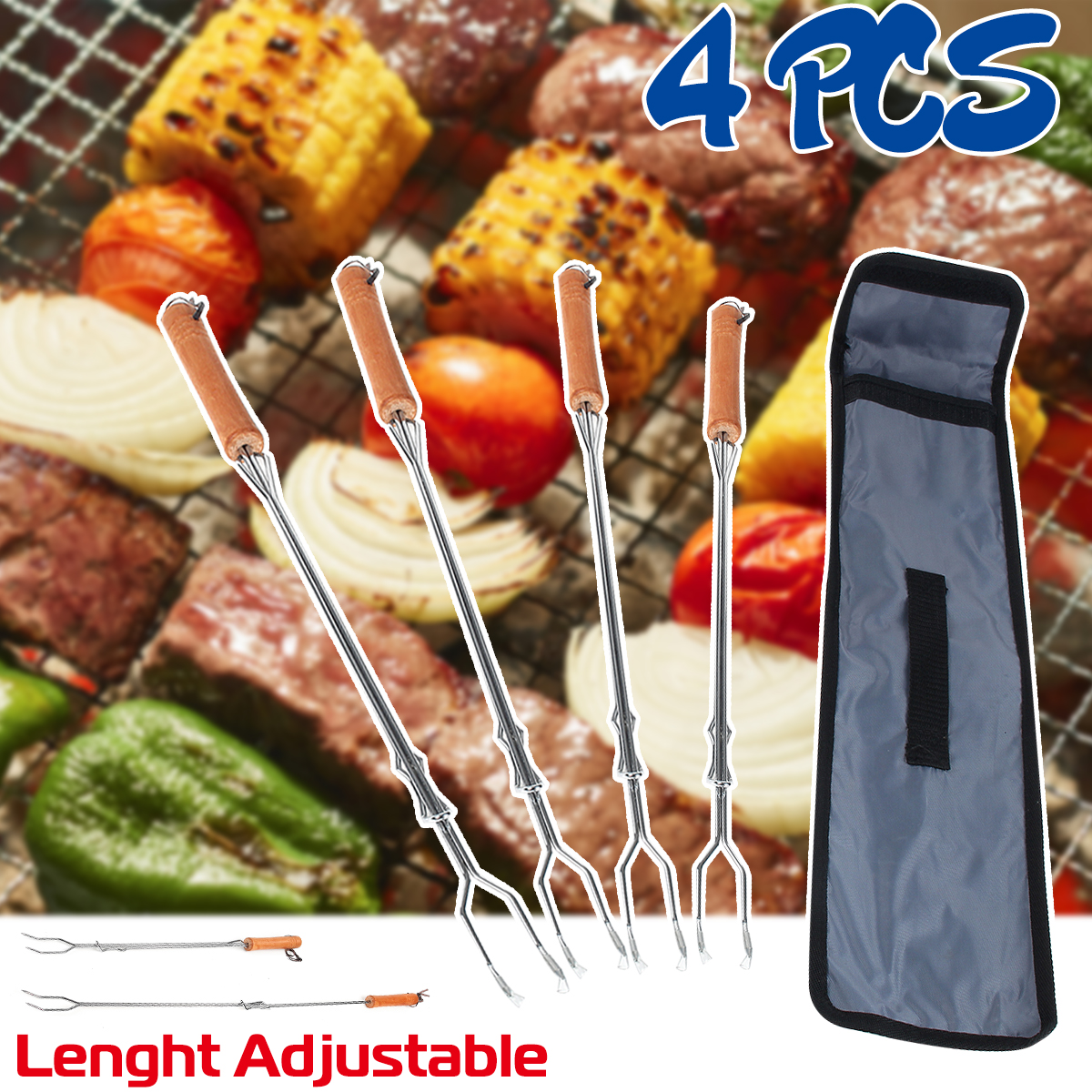 4pcssetBBQStainlessSteelTelescopicBarbecueForksOutdoorBarbecueTools-1812527-1