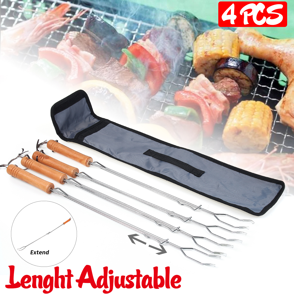 4pcssetBBQStainlessSteelTelescopicBarbecueForksOutdoorBarbecueTools-1812527-2