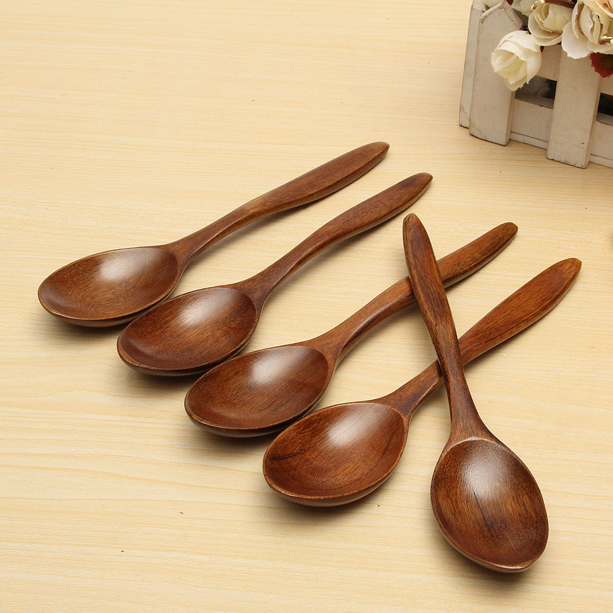 5PcsWoodenCookingKitchenUtensilCoffeeTeaIceCreamSoupCaterinSpoonTool-1067937-2