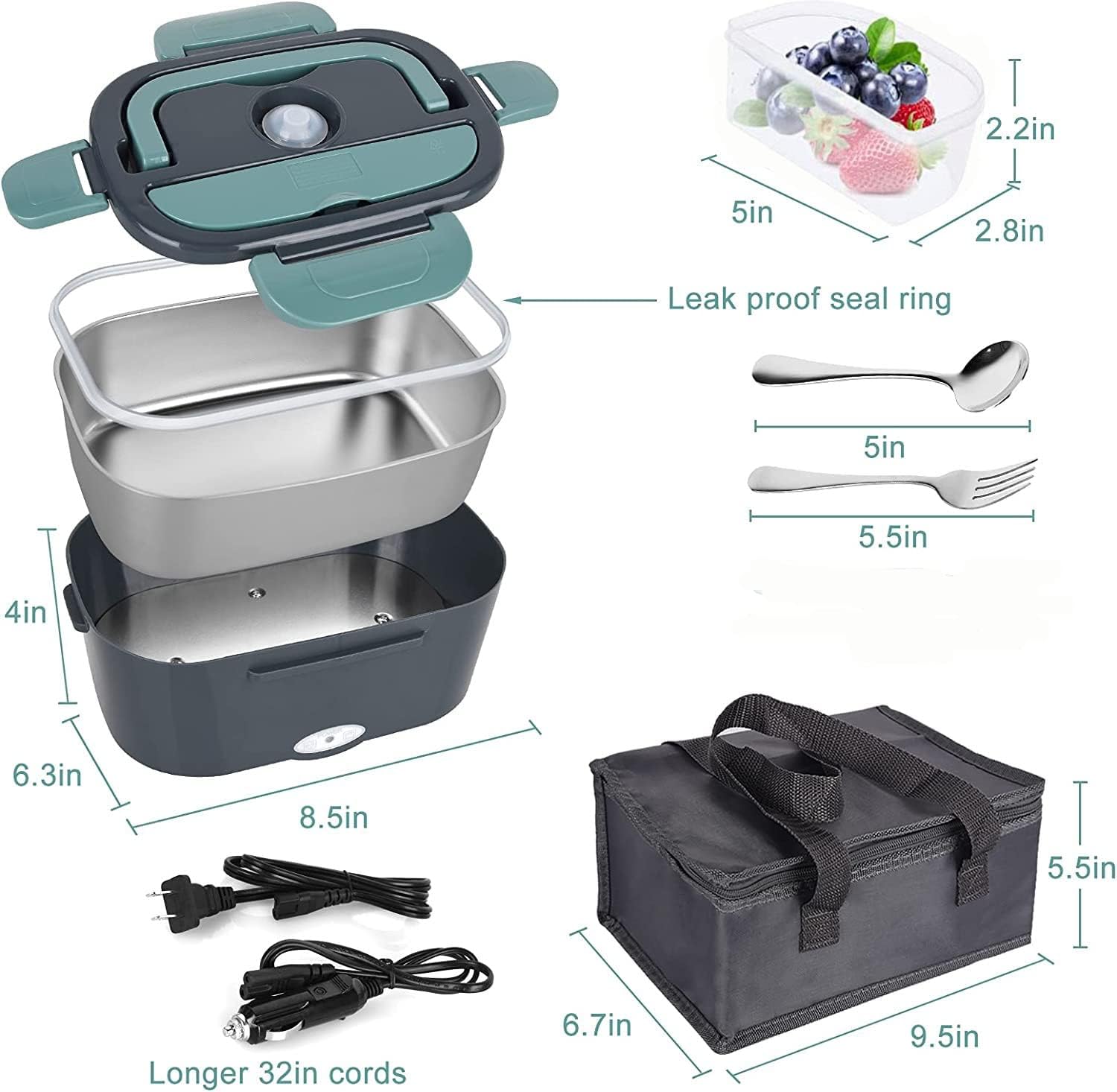 AGSIVOPortable60WElectricLunchBoxBentoBoxFoodHeaterLunchWarmerFoodStorageContainer12V220VEUPlugForHo-1997556-10