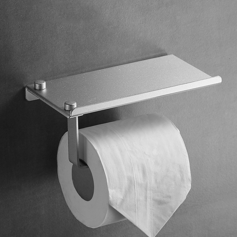 AluminumToiletPaperPunchFreeHolderWithPhoneShelfWallMountedBathroomAccessoriesTissuesRollDispenserMa-1747994-3