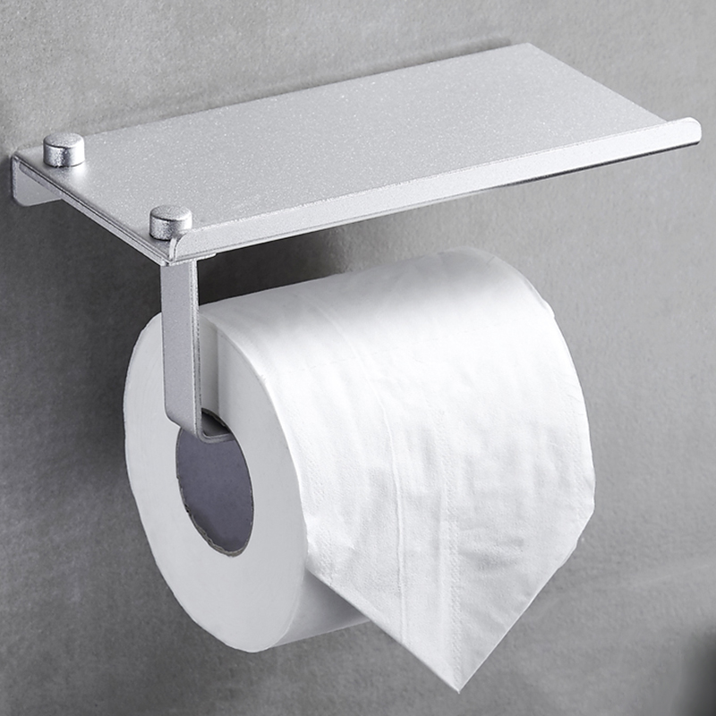 AluminumToiletPaperPunchFreeHolderWithPhoneShelfWallMountedBathroomAccessoriesTissuesRollDispenserMa-1747994-8