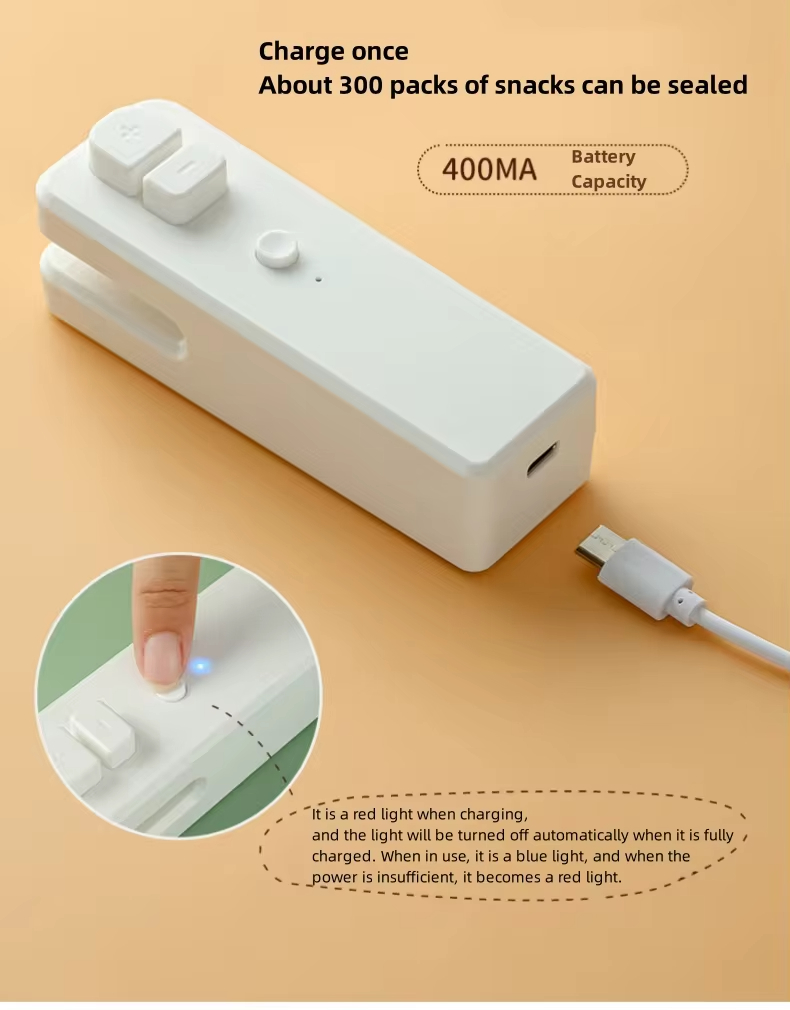 HOMEPLANETHP-H0042RechargeableMiniHeatSealingMachinePortableCompactFoodSnackBagSealerwith400mAhBatte-2015199-8