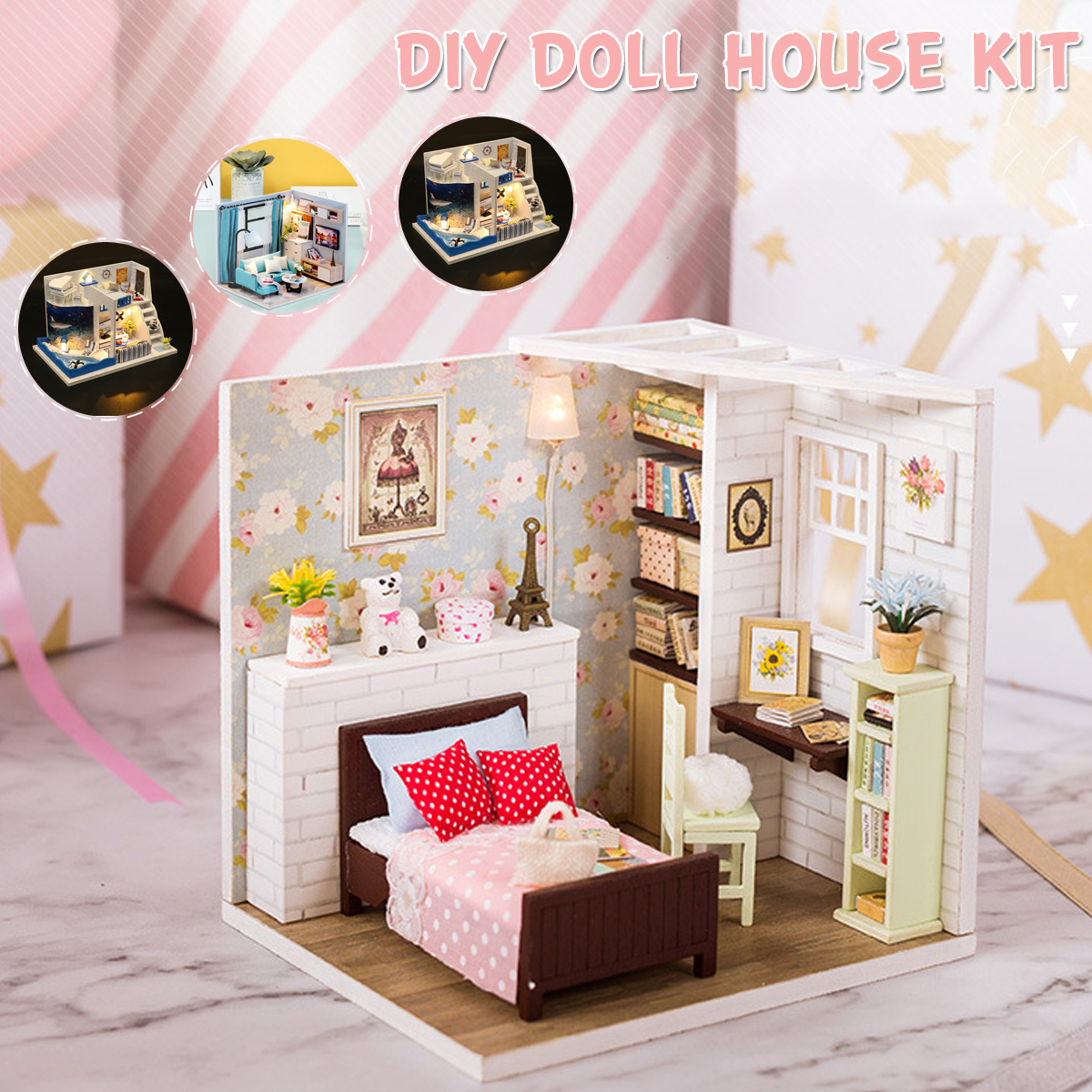 Wooden3DDIYHandmadeAssembleDollHouseMiniatureKitwithFurnitureLEDLightEducationToyforKidsGiftCollecti-1731374-1