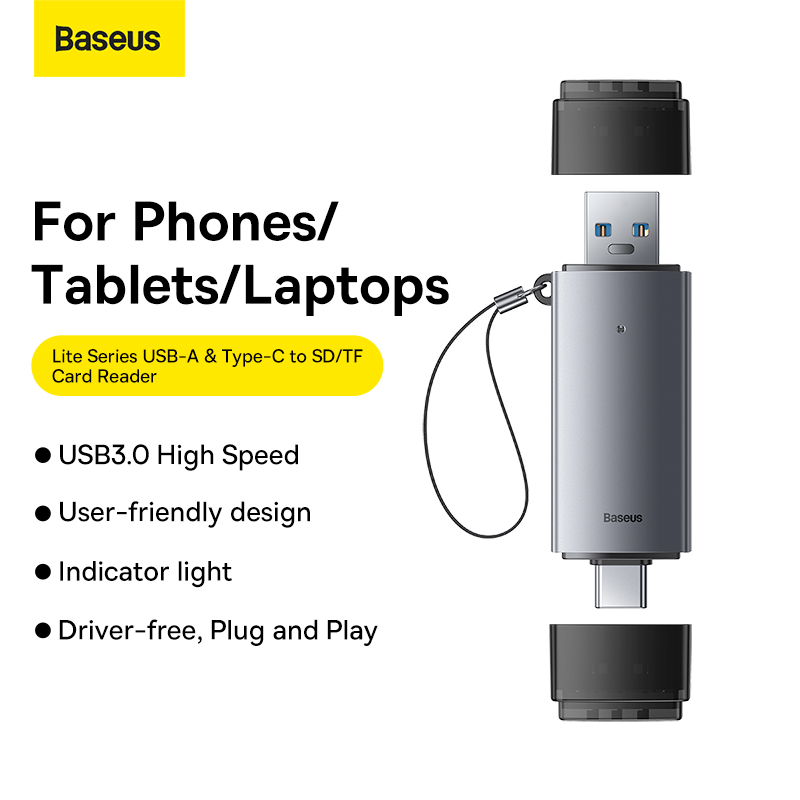 BaseusSDTFCardReader2in1USB30Type-CSmartMemoryCardFlashDriveAdapterforPhoneTabletLaptopAccessories-1979080-1