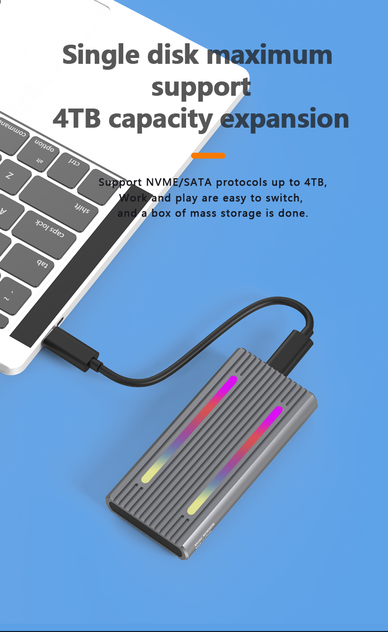BlueendlessM2NVMESATADual-protocolRGBSSDEnclosure10GbpsExternalSolidStateDriveCaseTools-freeCase-2003500-7