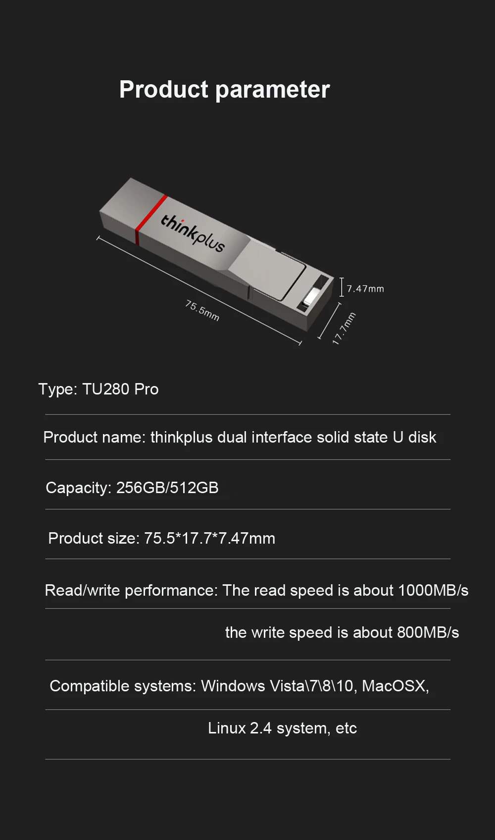 LenovoTU280ProUSB32Gen2DualInterfaceUSBFlashDrive256G512GHighSpeedPendrivePortableMemoryUDiskforTVLa-2008429-8