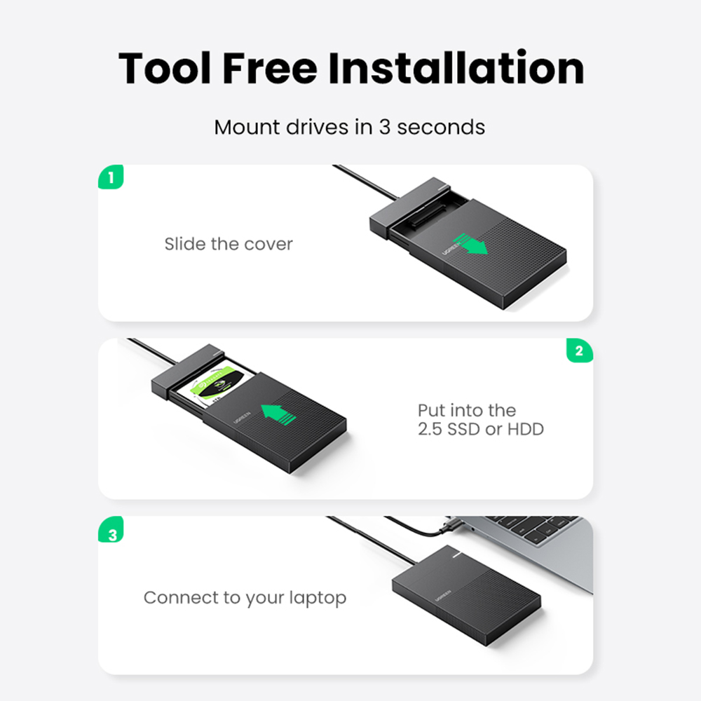 UGREEN25inchSATAHardDriveEnclosureUSB30Micro-B30ExternalSolidStateDiskBox5Gbps6TBMaxHDDSSDMobileHard-1950906-14