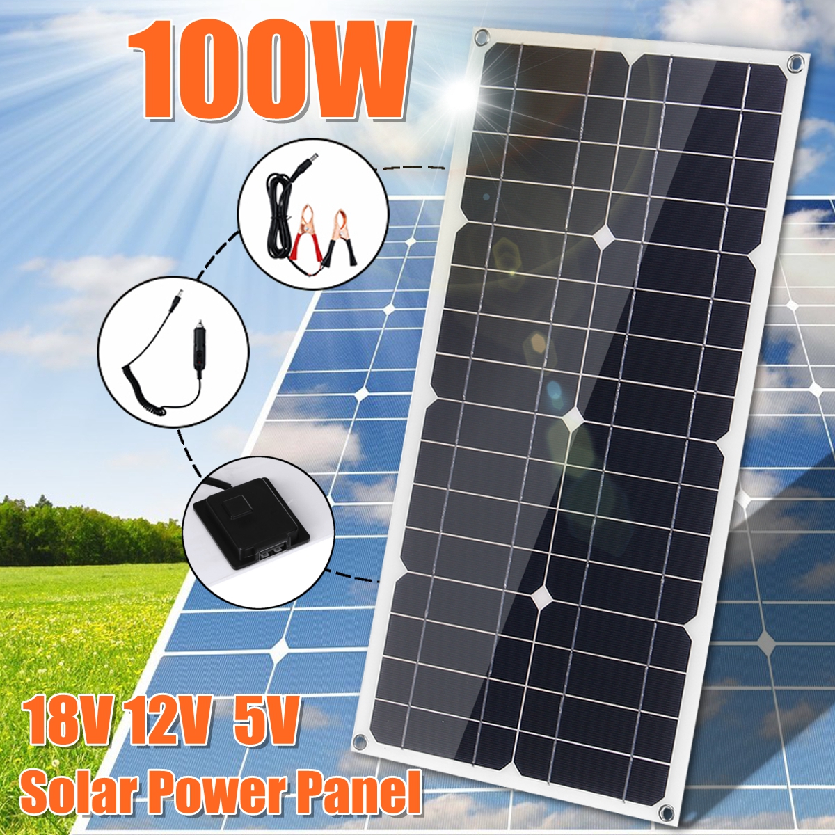 100W18VMonoSolarPanelUSB12V5VDCMonocrystallineFlexibleSolarChargerForCarRVBoatBatteryChargerWaterpro-1582771-5