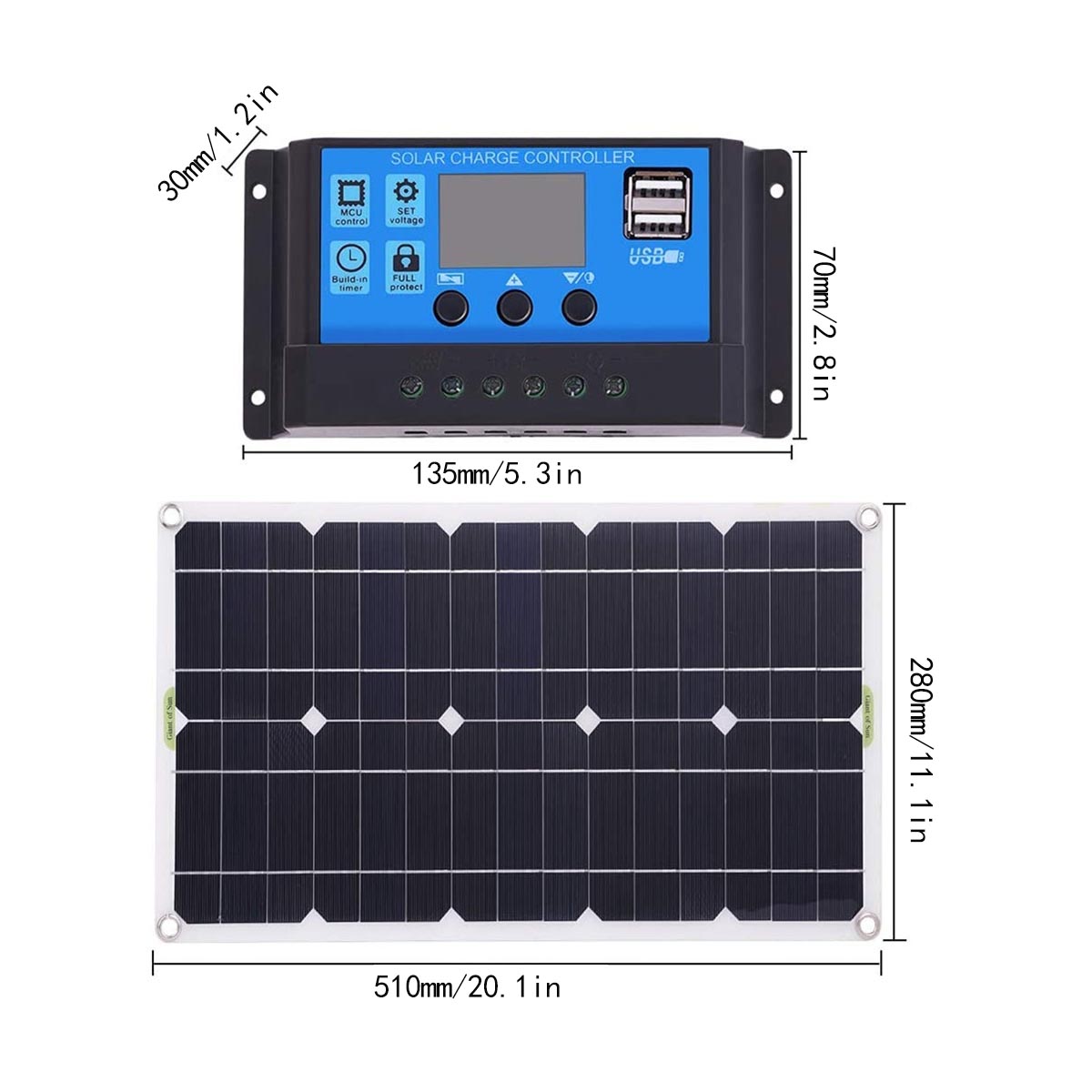 100WMax50WBatteryDualUSBChargerSolarPanelControllerWClipKitsMotorhomeBoatsCar-1847884-7