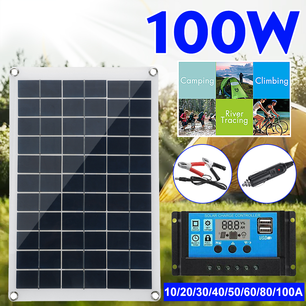 100WSolarPanelKit12VBatteryCharger10-100ALCDControllerForCaravanVanBoat-1822095-1