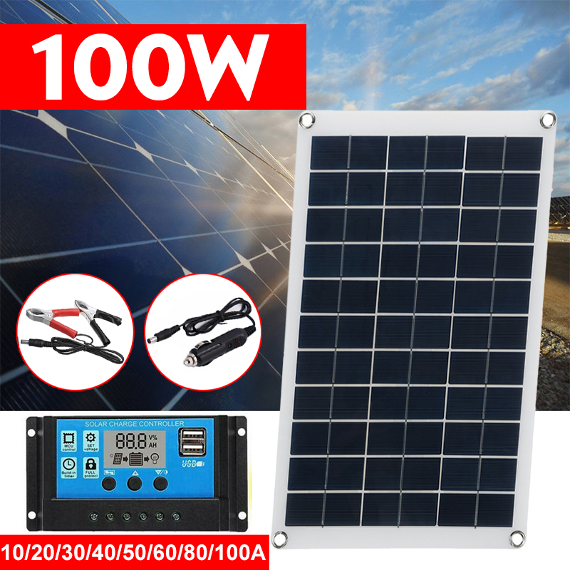 100WSolarPanelKit12VBatteryCharger10-100ALCDControllerForCaravanVanBoat-1822095-2