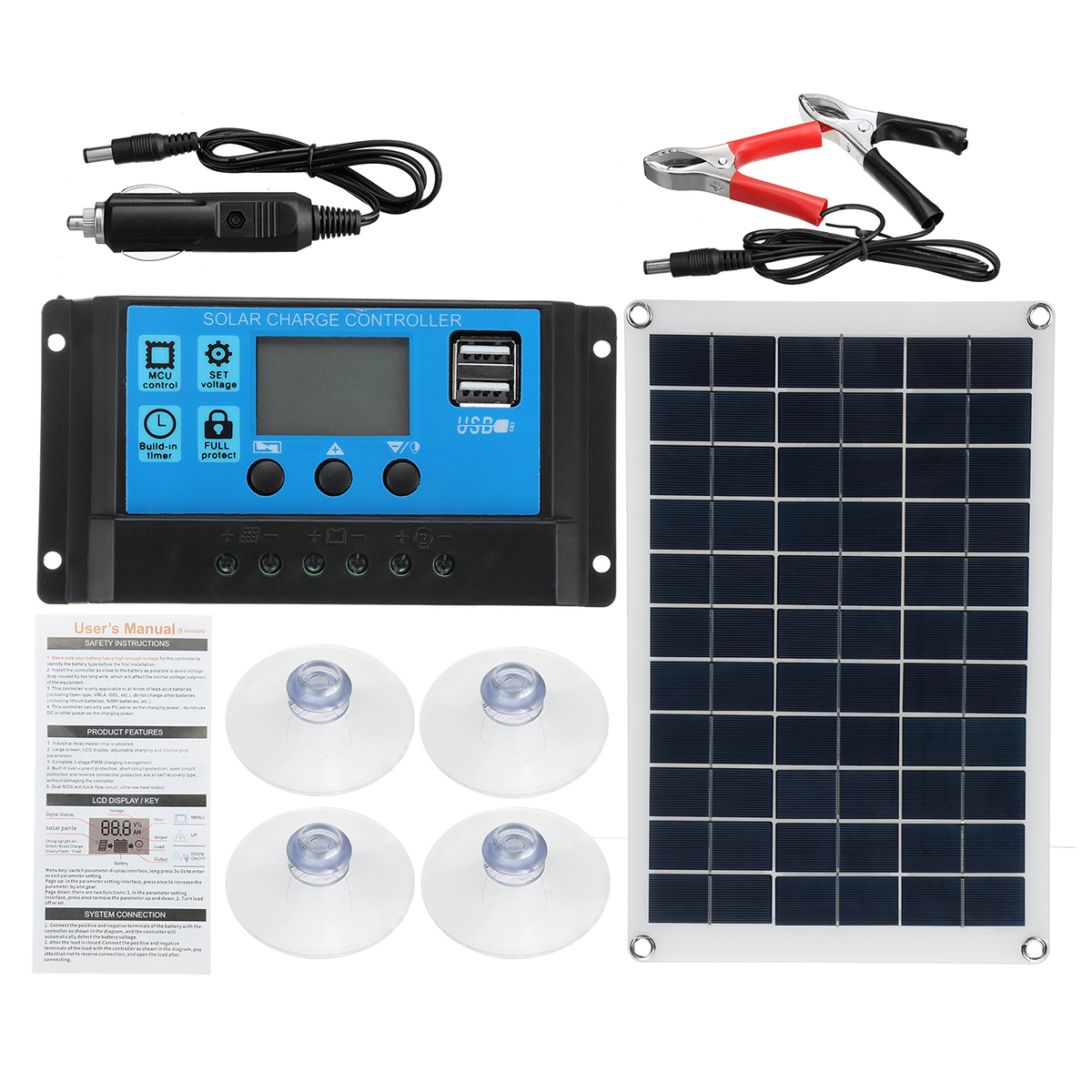 100WSolarPanelKit12VBatteryCharger10-100ALCDControllerForCaravanVanBoat-1822095-11