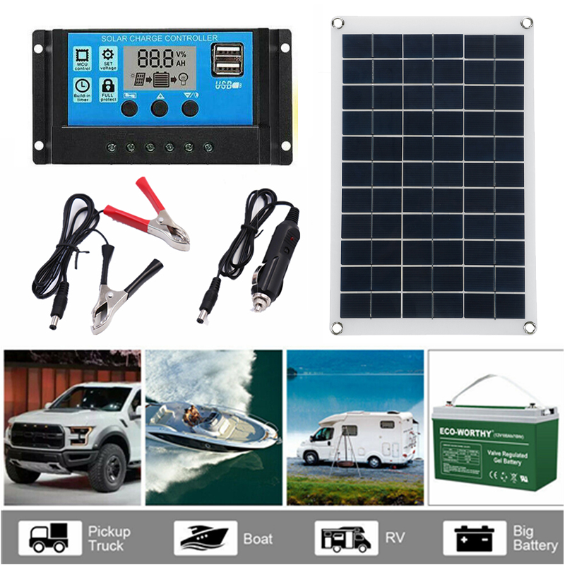 100WSolarPanelKit12VBatteryCharger10-100ALCDControllerForCaravanVanBoat-1822095-7