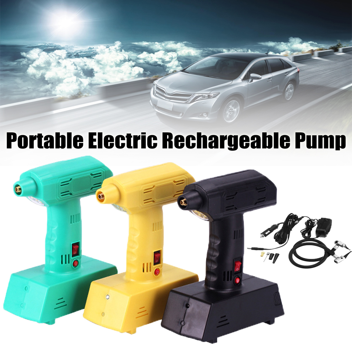 12VAirCompressorPortableElectricRechargeablePumpCordlessPowerInflatorwithUSB-1254661-1