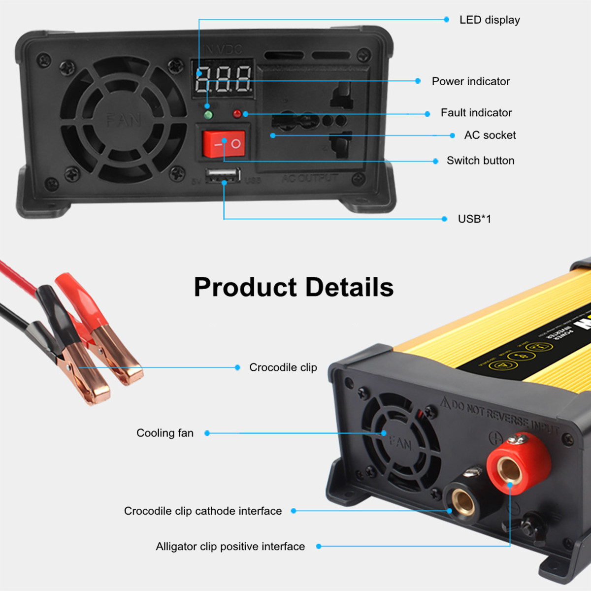 1500W12Vto220-230VSolarPowerInverterDigitalDisplayUSBModifiedSineWaveTransformerPowerSupply-1981482-6