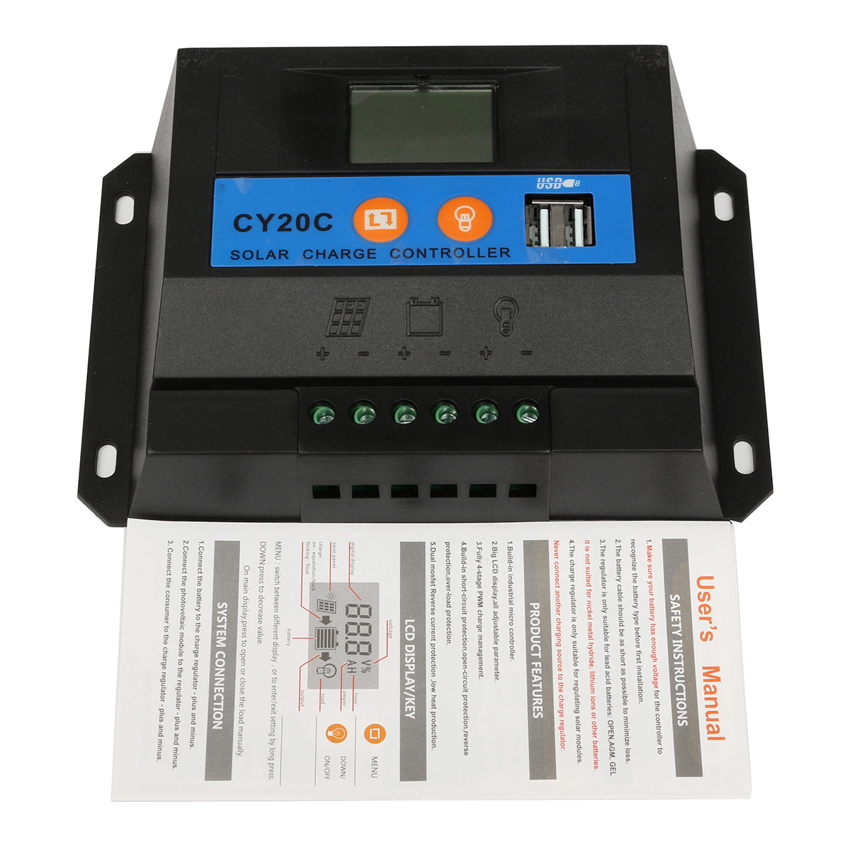 20A12V24VLCDSolarChargeControllerPanelBatteryRegulatorWith2USBPorts-1085793-4