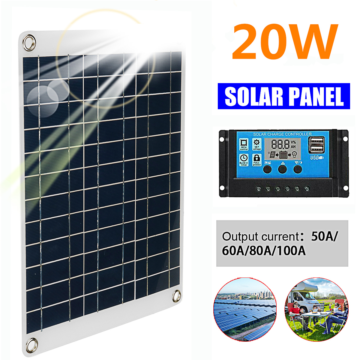 20W12V5VPolycrystallineSolarPanelKitBatteryChargerPortableSolarPanelforCarBoatVan-1910550-1