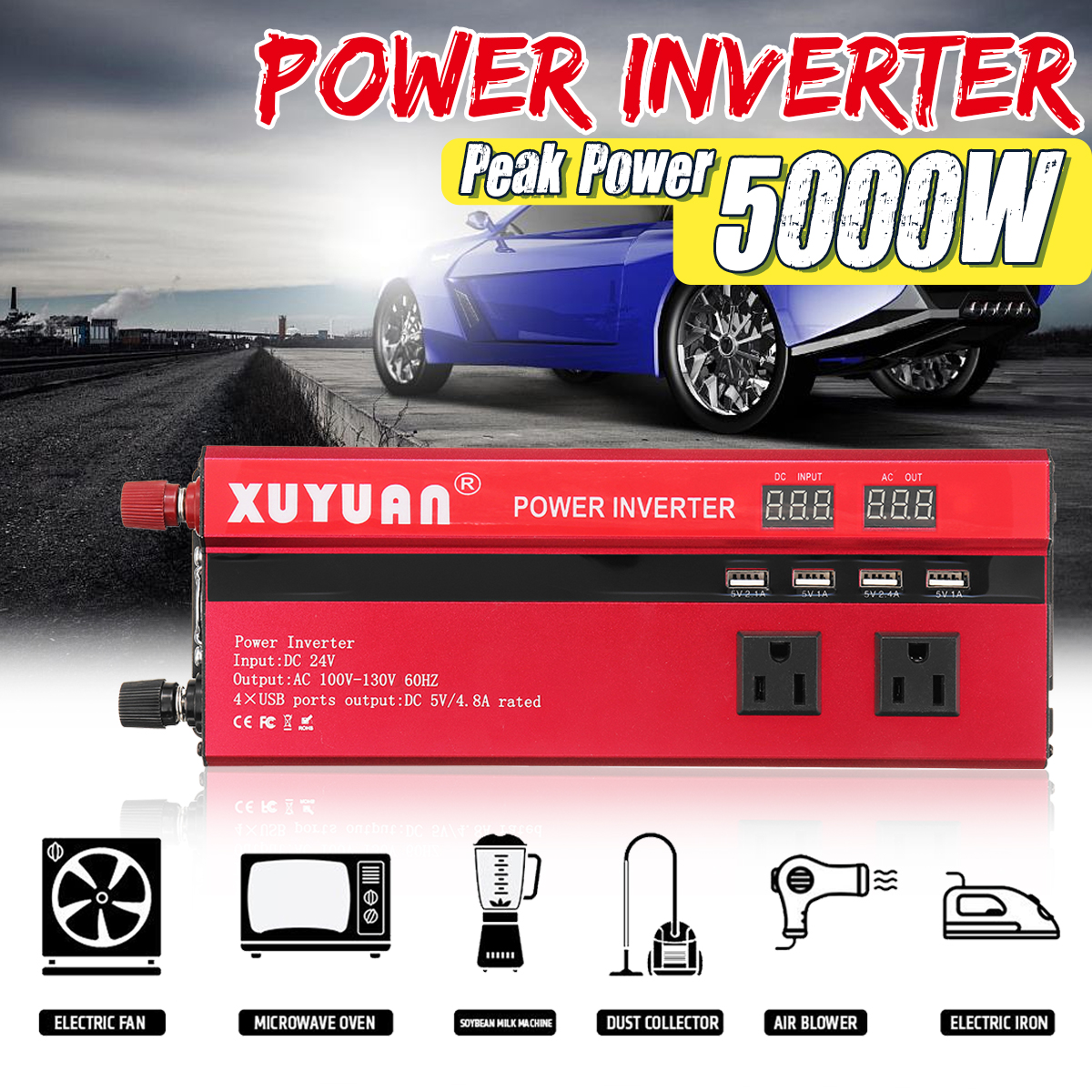 5000W12V24VDCto110V220VACSolarPowerInverterLEDModifiedSineWaveConverterRed-1287104-1