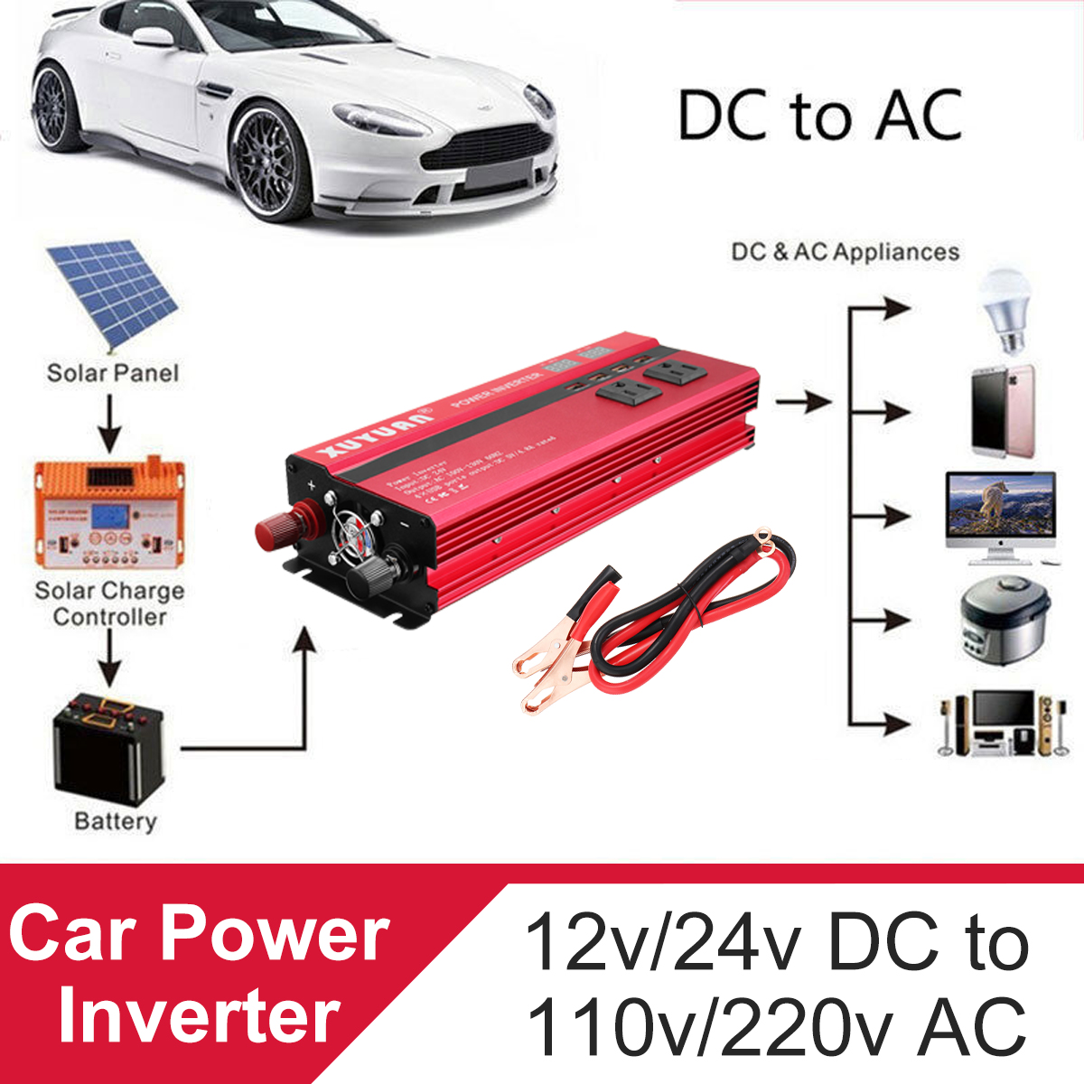 5000W12V24VDCto110V220VACSolarPowerInverterLEDModifiedSineWaveConverterRed-1287104-2