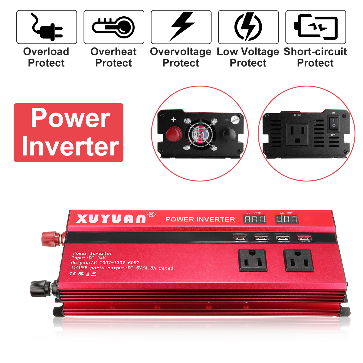 5000W12V24VDCto110V220VACSolarPowerInverterLEDModifiedSineWaveConverterRed-1287104-3