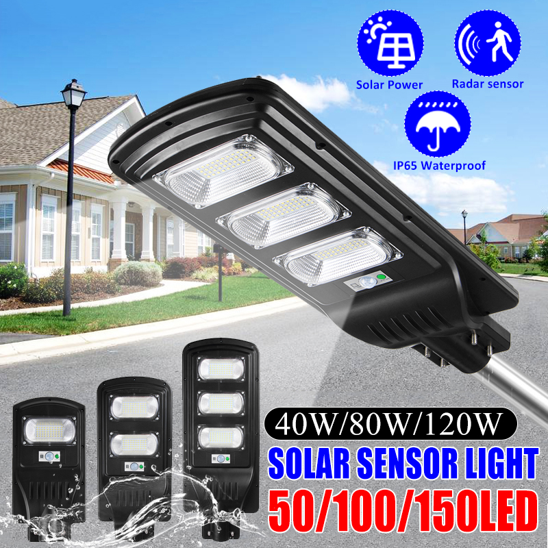 50100150LEDSolarPoweredLightWallStreetLampSensorFloodlightIP65Waterproof-1500043-2