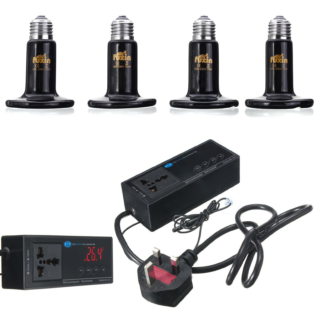 E27DigitalReptileThermostatHeatingControlwith220V75mmDiaCeramicHeatEmitterLampBulbs-1263068-2
