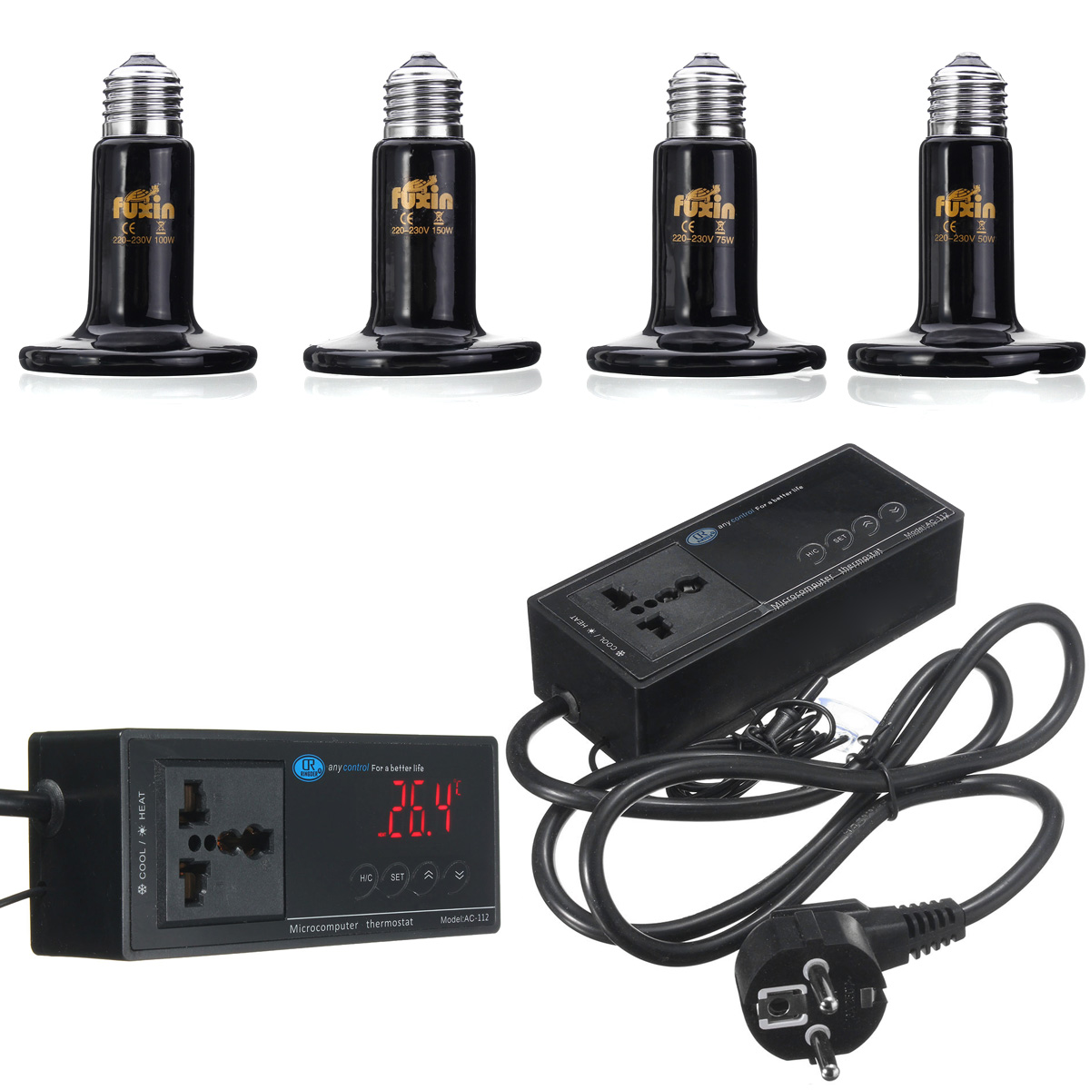 E27DigitalReptileThermostatHeatingControlwith220V75mmDiaCeramicHeatEmitterLampBulbsEU-1263073-2