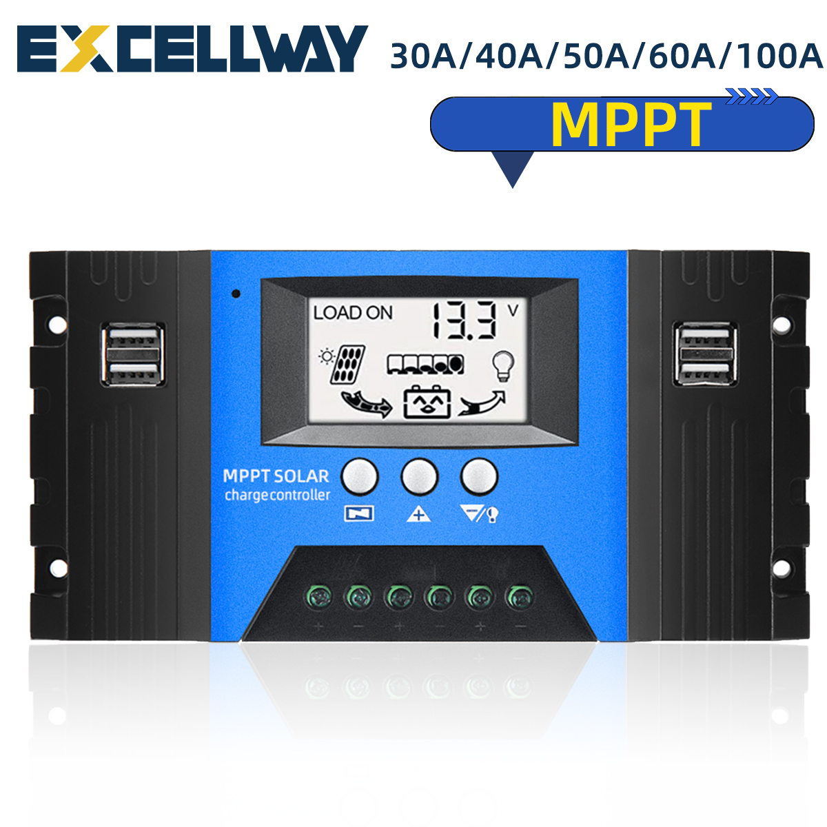 EXCELLWAY30405060100AMPPTSolarControllerLCDSolarChargeControllerAccuracyDualUSBSolarPanelBatteryRegu-1973580-2