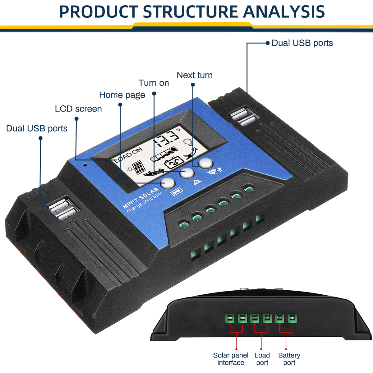 EXCELLWAY30405060100AMPPTSolarControllerLCDSolarChargeControllerAccuracyDualUSBSolarPanelBatteryRegu-1973580-5
