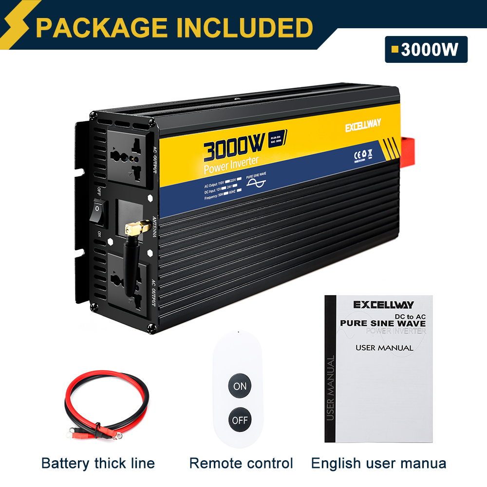 Excellway2200-7000WPureSineWaveInverter220V50HZEUStandard12V24VLEDDisplayPowerInverter-2000216-5