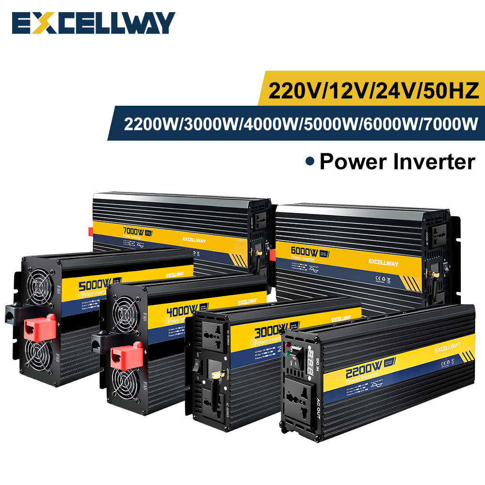 Excellway2200-7000WPureSineWaveInverter220V50HZEUStandard12V24VLEDDisplayPowerInverter-2000216-6