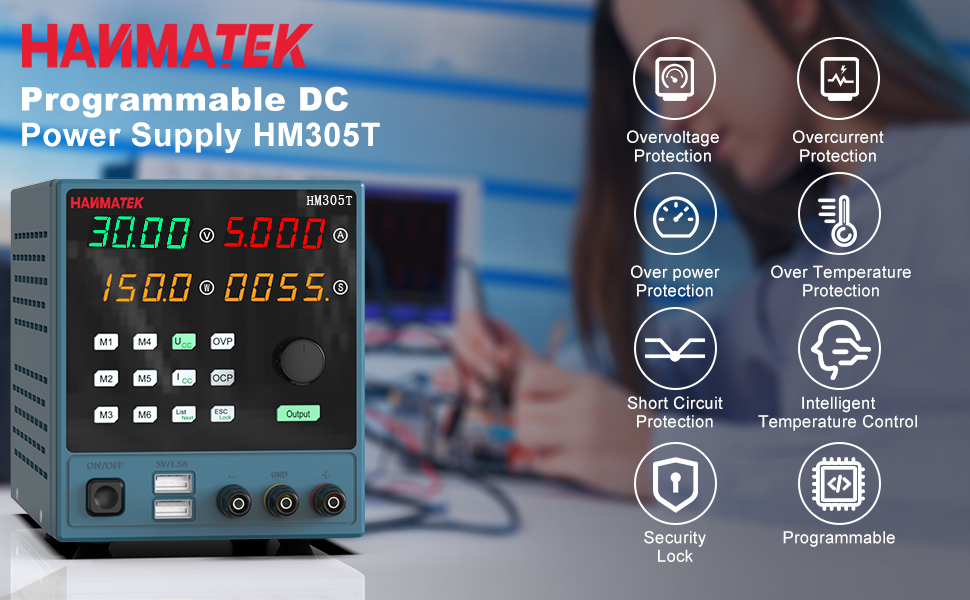 HANMATEKHM305-TDirectCurrentStabilizedPowerSupply0-30V0-5ADualUSBOutputProgrammableDual-Frequency4-D-2001595-1