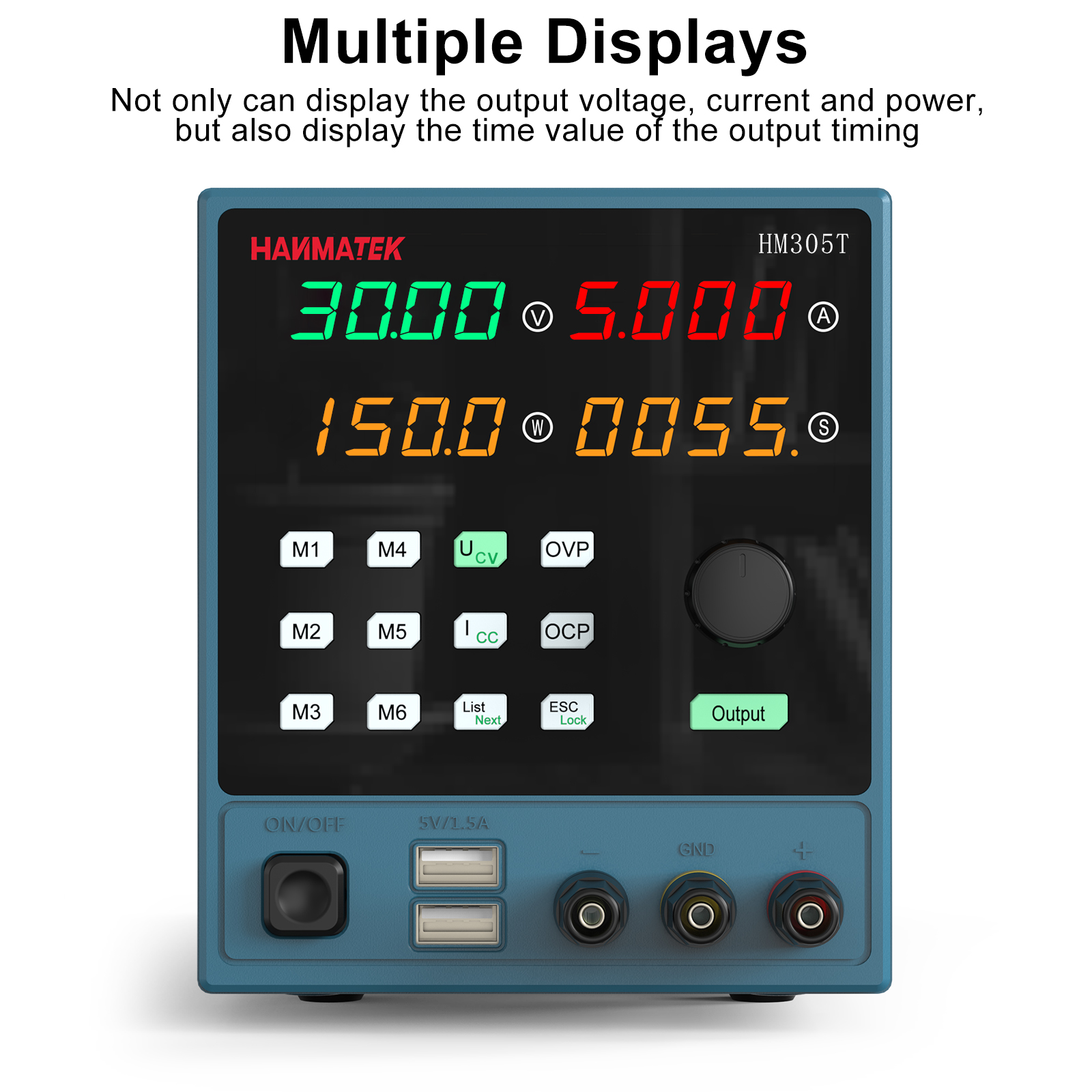 HANMATEKHM305-TDirectCurrentStabilizedPowerSupply0-30V0-5ADualUSBOutputProgrammableDual-Frequency4-D-2001595-6