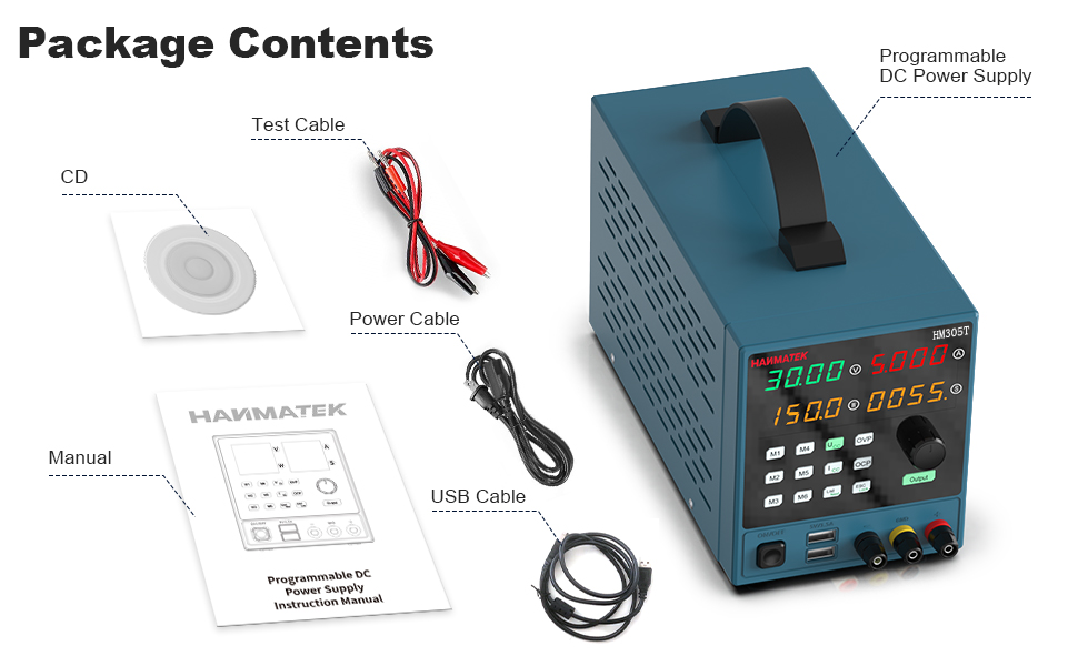 HANMATEKHM305-TDirectCurrentStabilizedPowerSupply0-30V0-5ADualUSBOutputProgrammableDual-Frequency4-D-2001595-7
