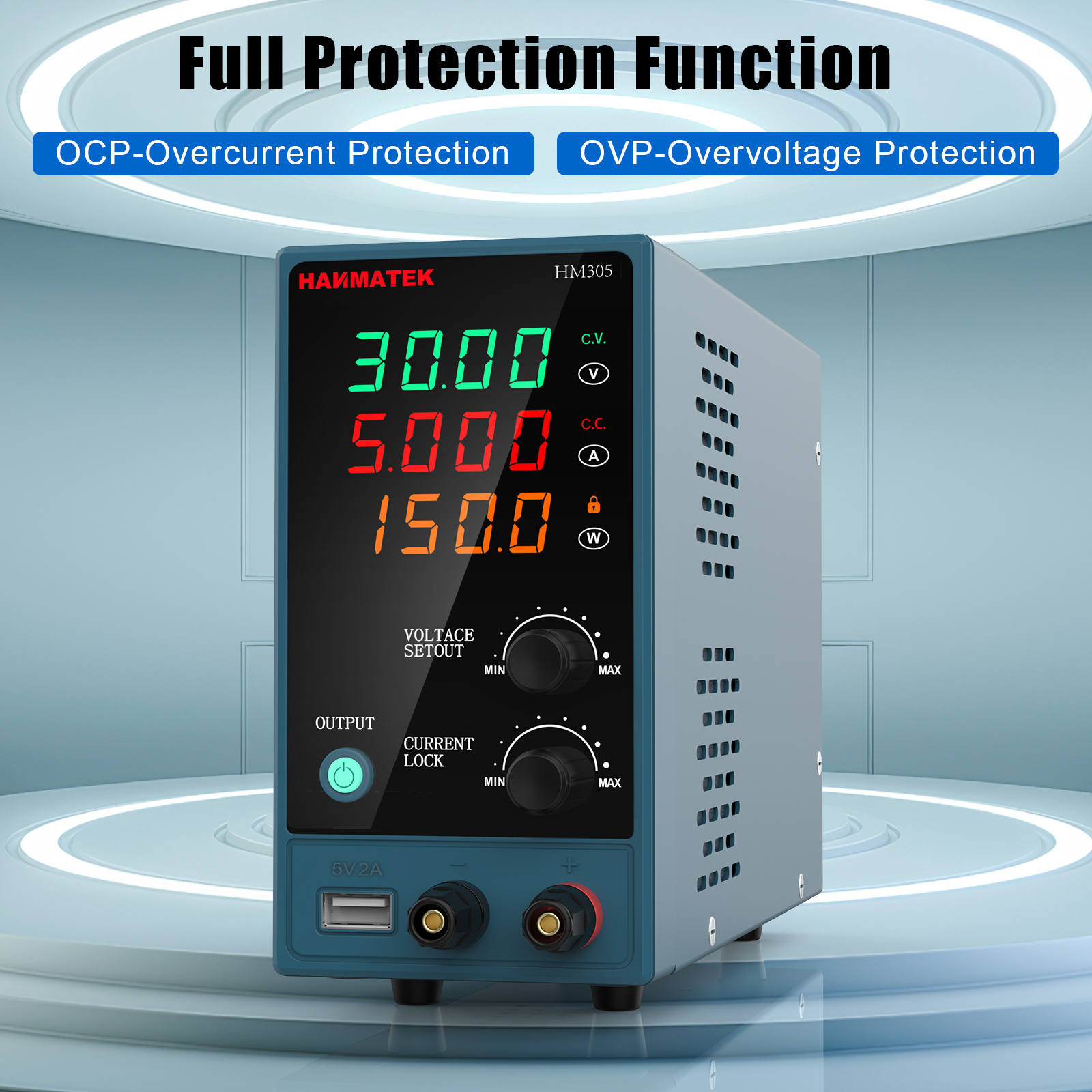 HANMATEKHM305DirectCurrentPowerSupplyDualUSBOutput0-30V0-5APrecisionControlCompactDesignHigh-Efficie-2001550-4