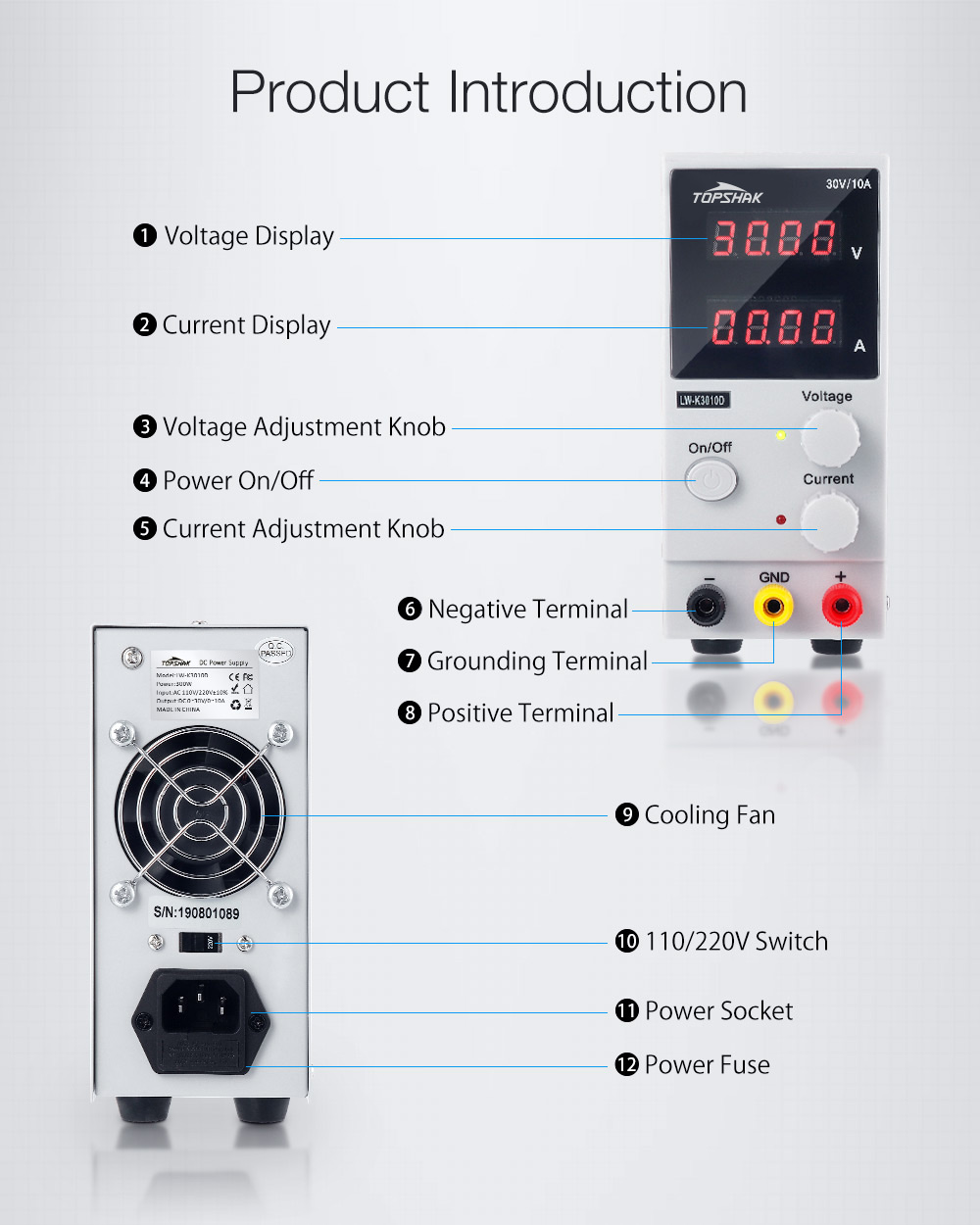 LONGWEIK3010D4DigitsLEDDisplay110V220V30V10AAdjustableDCPowerSupplySwitchingRegulatedPowerSupply-1419678-7