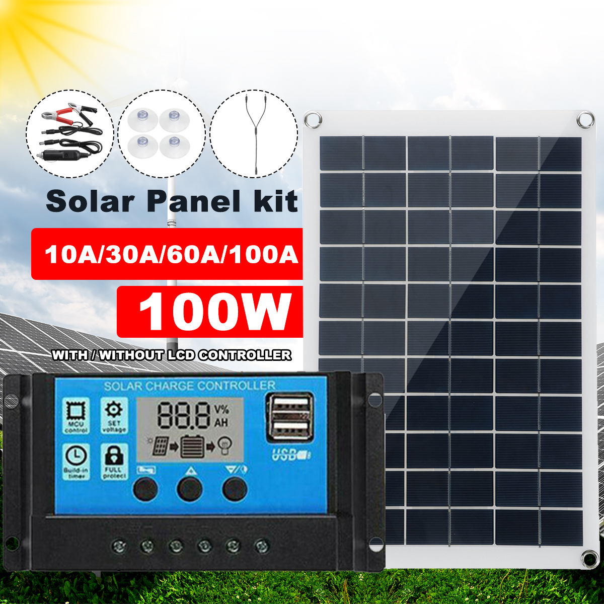 Max100WProtableSolarPanelKitDualDCUSBChargerKitSingleCrystalSemi-flexibleSolarPowerPanelwNone10A30A6-1827862-1