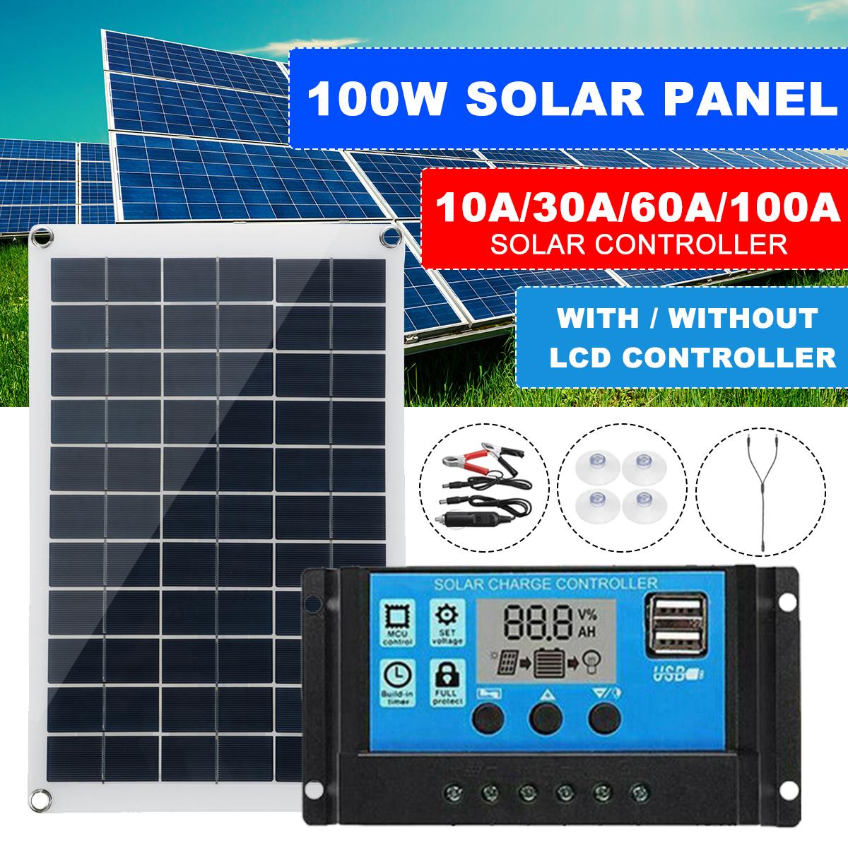 Max100WProtableSolarPanelKitDualDCUSBChargerKitSingleCrystalSemi-flexibleSolarPowerPanelwNone10A30A6-1827862-2