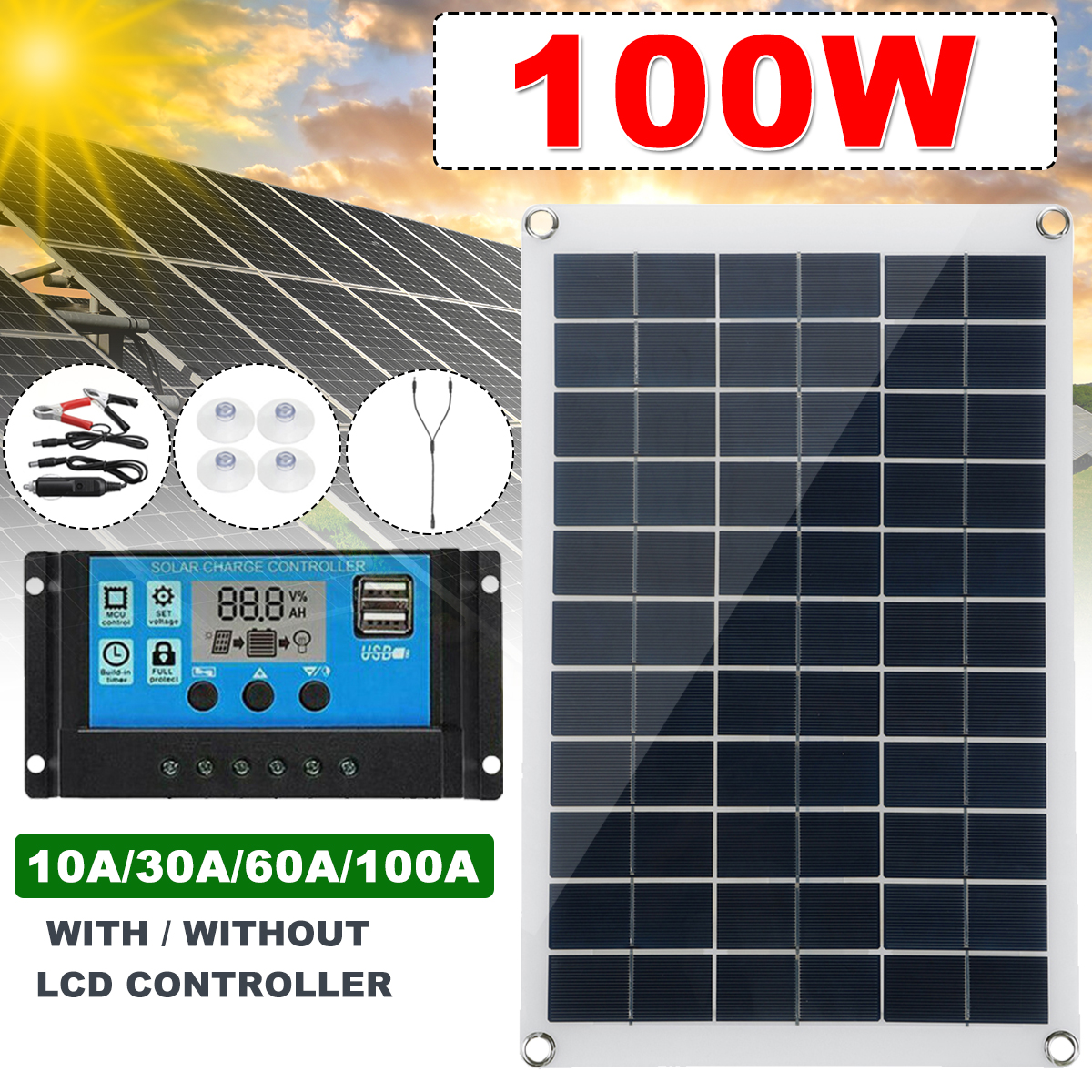 Max100WProtableSolarPanelKitDualDCUSBChargerKitSingleCrystalSemi-flexibleSolarPowerPanelwNone10A30A6-1827862-3