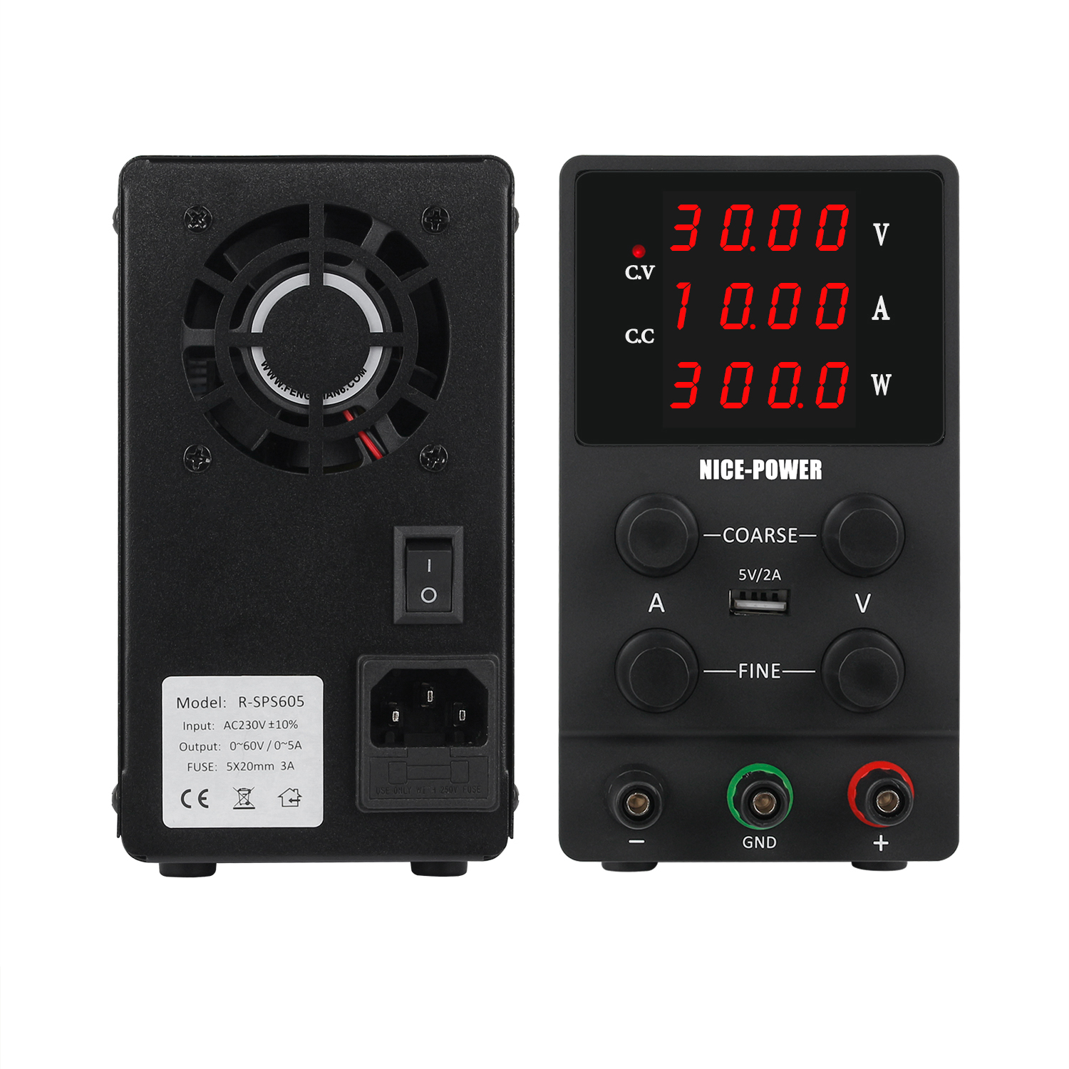 NICE-POWERSPS3010DigitalPowerSupply0-30V0-10AFour-DigitDisplayUSB5V2AAdjustableKnobsStableDCOutput-2000875-10