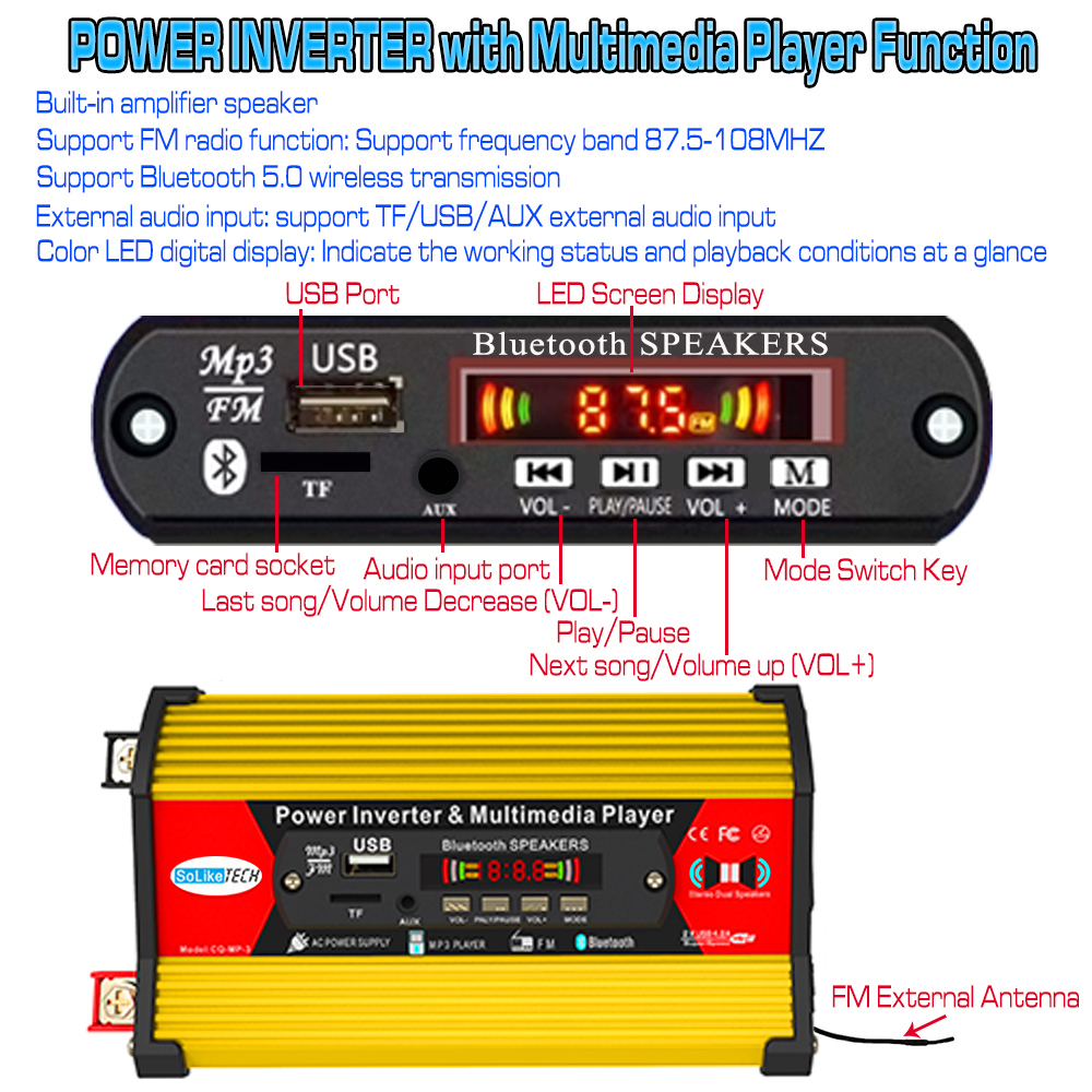 SolarPowerGenerationSystemKitDualUSB18W18VMonoSolarPanel4000WPowerInverterwBluetoothSpeakersandFMRad-1876239-4