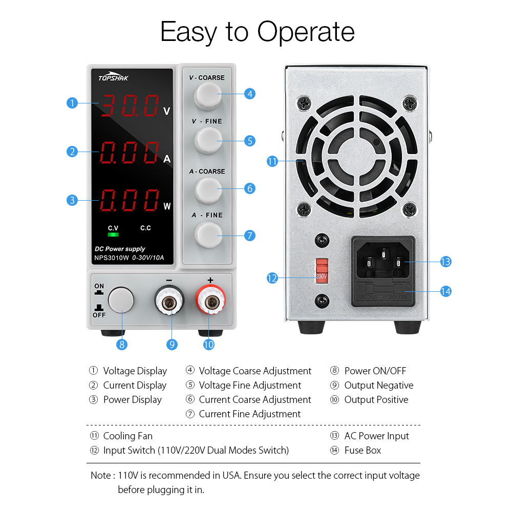 TopshakNPS3010W110V220VDigitalAdjustableDCPowerSupply0-30V0-10A300WRegulatedLaboratorySwitchingPower-1474957-6