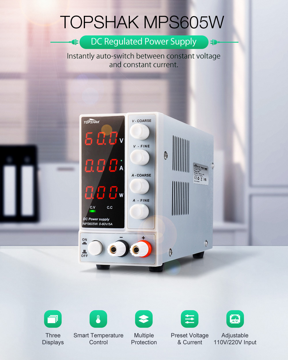 TopshakNPS605W110V220V0-60V0-5AAdjustableDigitalDCPowerSupply300WRegulatedLaboratorySwitchingPowerSu-1587471-1