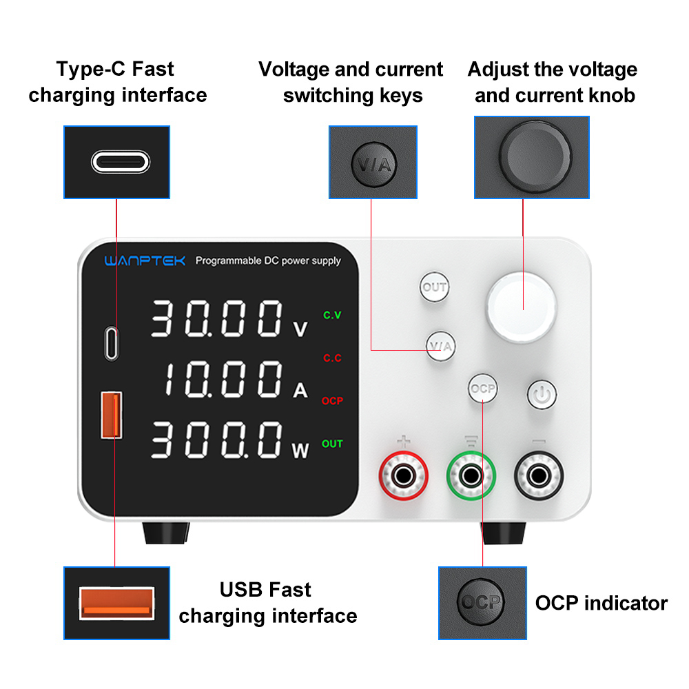 WANPTEKLabBenchPowerSupply300WUSPlugLaboratorySwitchingPowerSupplyUnit30V10AAdjustableDigitalSource6-1995696-5